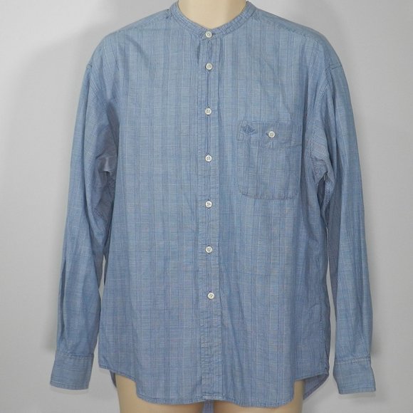 Dockers Other - Dockers Collarless Med Blue/White Striped LS Shirt